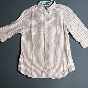 NWT Tommy Bahama 100% Linen Striped Button Down Shirt, Size Medium